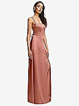Side View Thumbnail - Desert Rose Lace Up Tie-Back Corset Maxi Dress with Front Slit