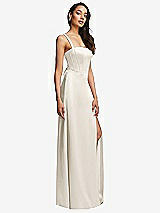 Side View Thumbnail - Ivory Lace Up Tie-Back Corset Maxi Dress with Front Slit