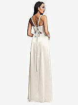 Rear View Thumbnail - Ivory Lace Up Tie-Back Corset Maxi Dress with Front Slit