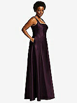 Alt View 2 Thumbnail - Deep Plum Boned Corset Closed-Back Satin Gown with Full Skirt and Pockets