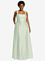 Alt View 1 Thumbnail - Mint Green Boned Corset Closed-Back Satin Gown with Full Skirt and Pockets
