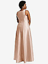 Alt View 3 Thumbnail - Cameo Boned Corset Closed-Back Satin Gown with Full Skirt and Pockets