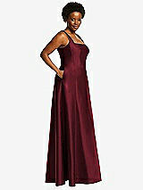 Alt View 2 Thumbnail - Cabernet Boned Corset Closed-Back Satin Gown with Full Skirt and Pockets