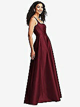 Side View Thumbnail - Cabernet Boned Corset Closed-Back Satin Gown with Full Skirt and Pockets