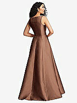 Rear View Thumbnail - Cognac Boned Corset Closed-Back Satin Gown with Full Skirt and Pockets