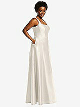 Alt View 2 Thumbnail - Ivory Boned Corset Closed-Back Satin Gown with Full Skirt and Pockets