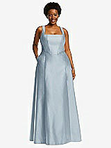 Alt View 1 Thumbnail - Mist Boned Corset Closed-Back Satin Gown with Full Skirt and Pockets