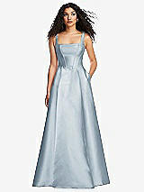 Front View Thumbnail - Mist Boned Corset Closed-Back Satin Gown with Full Skirt and Pockets