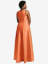 Alt View 3 Thumbnail - Portofino Orange Boned Corset Closed-Back Satin Gown with Full Skirt and Pockets