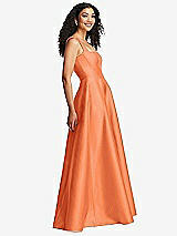 Side View Thumbnail - Portofino Orange Boned Corset Closed-Back Satin Gown with Full Skirt and Pockets
