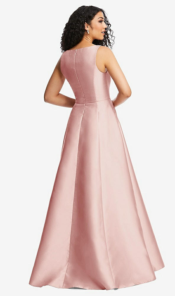 Back View - Rose Boned Corset Closed-Back Satin Gown with Full Skirt and Pockets