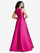 Rear View Thumbnail - Think Pink Boned Corset Closed-Back Satin Gown with Full Skirt and Pockets