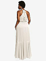 Rear View Thumbnail - Ivory Tie-Neck Halter Maxi Dress with Asymmetric Cascade Ruffle Skirt