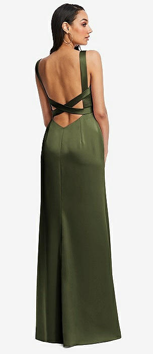 green emerald velvet dress Satin Dark Olive Halter Neck Maxi Dress