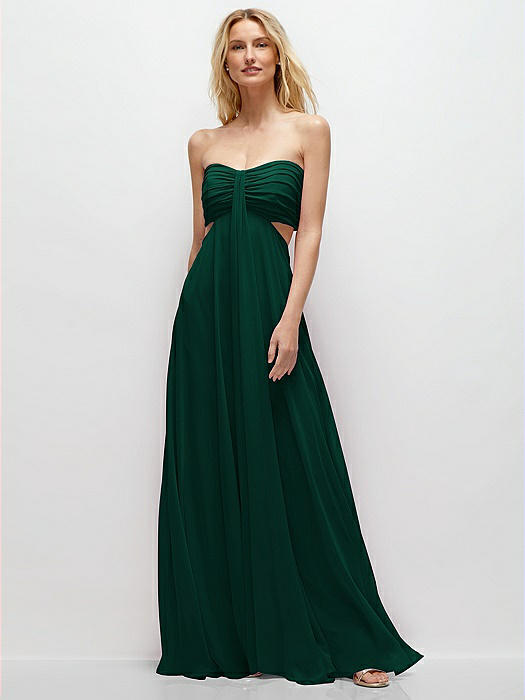 Strapless Empire Waist Cutout Maxi Dress with Covered Button Detail