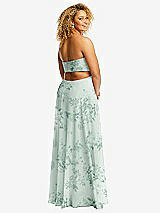 Alt View 3 Thumbnail - Mint Green Floral Strapless Empire Waist Cutout Maxi Dress with Covered Button Detail