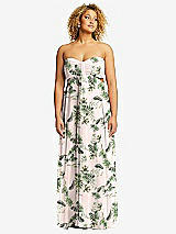 Alt View 1 Thumbnail - Palm Beach Print Strapless Empire Waist Cutout Maxi Dress with Covered Button Detail