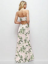 Side View Thumbnail - Palm Beach Print Strapless Empire Waist Cutout Maxi Dress with Covered Button Detail
