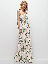 Rear View Thumbnail - Palm Beach Print Strapless Empire Waist Cutout Maxi Dress with Covered Button Detail