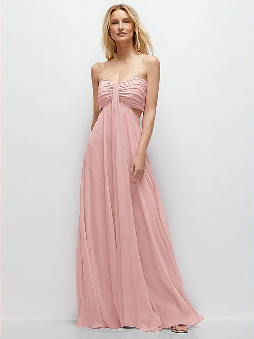 Strapless Empire Waist Cutout Maxi Dress with Covered Button Detail