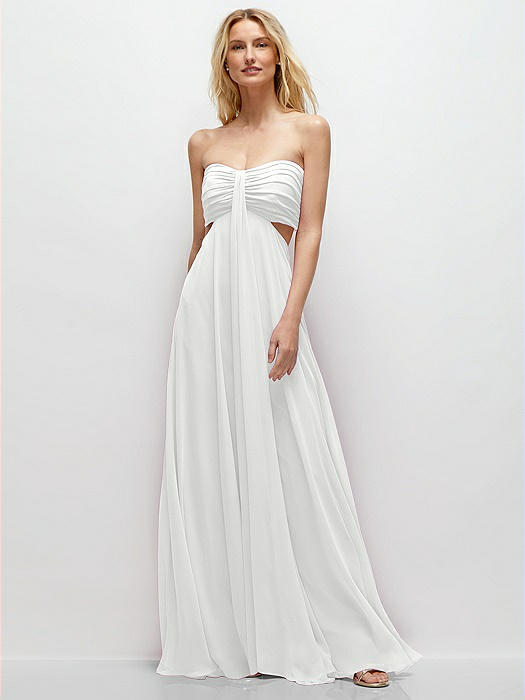 Strapless Empire Waist Cutout Maxi Dress with Covered Button Detail