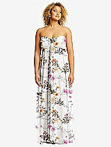 Alt View 1 Thumbnail - Butterfly Botanica Ivory Strapless Empire Waist Cutout Maxi Dress with Covered Button Detail