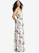 Alt View 4 Thumbnail - Butterfly Botanica Ivory Strapless Empire Waist Cutout Maxi Dress with Covered Button Detail