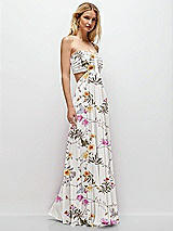 Rear View Thumbnail - Butterfly Botanica Ivory Strapless Empire Waist Cutout Maxi Dress with Covered Button Detail