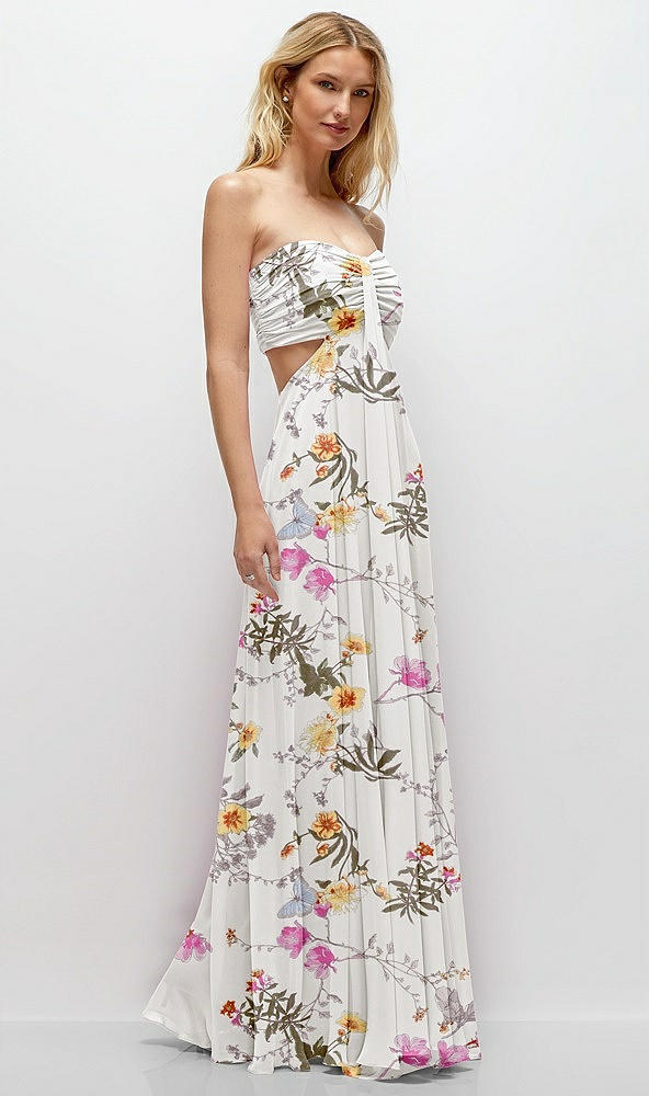 Back View - Butterfly Botanica Ivory Strapless Empire Waist Cutout Maxi Dress with Covered Button Detail