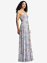 Alt View 6 Thumbnail - Butterfly Botanica Silver Dove Strapless Empire Waist Cutout Maxi Dress with Covered Button Detail