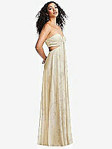 Alt View 4 Thumbnail - Butter Yellow Floral Strapless Empire Waist Cutout Maxi Dress with Covered Button Detail