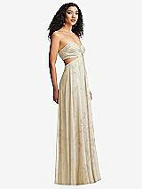 Alt View 6 Thumbnail - Butter Yellow Floral Strapless Empire Waist Cutout Maxi Dress with Covered Button Detail