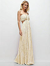 Rear View Thumbnail - Butter Yellow Floral Strapless Empire Waist Cutout Maxi Dress with Covered Button Detail