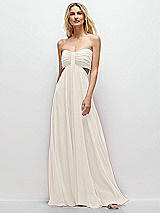 Front View Thumbnail - Ivory Strapless Empire Waist Cutout Maxi Dress with Covered Button Detail