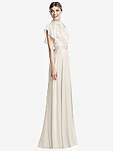 Side View Thumbnail - Ivory Shirred Stand Collar Flutter Sleeve Open-Back Maxi Dress with Sash
