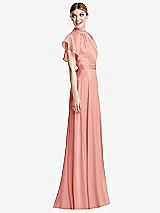 Side View Thumbnail - Rose Shirred Stand Collar Flutter Sleeve Open-Back Maxi Dress with Sash