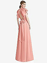 Rear View Thumbnail - Rose Shirred Stand Collar Flutter Sleeve Open-Back Maxi Dress with Sash