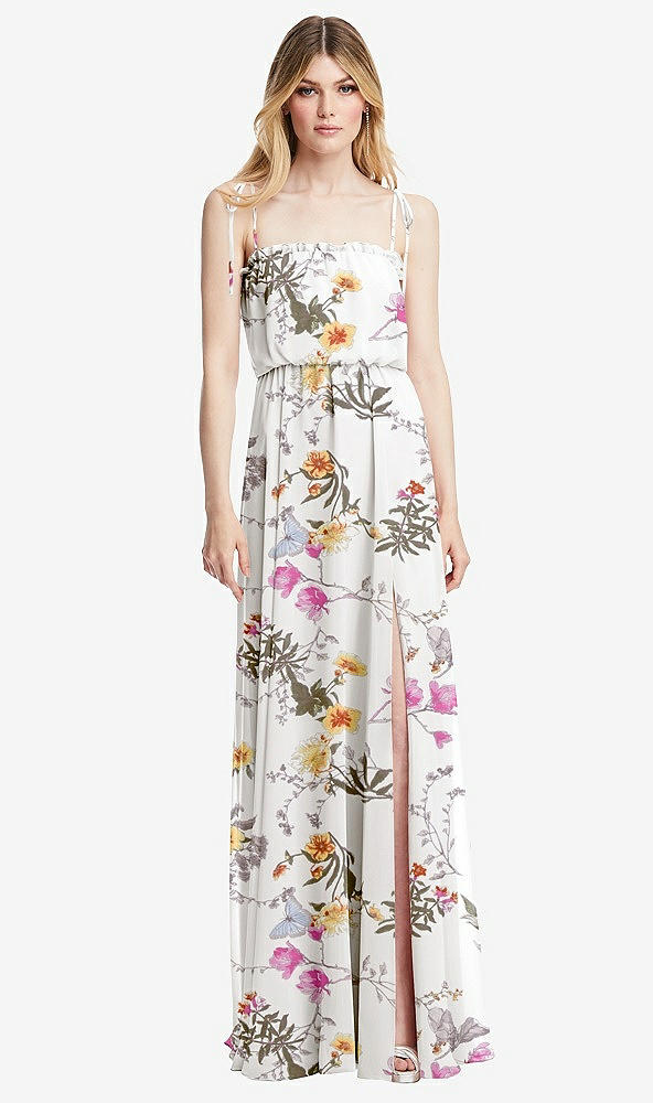 Front View - Butterfly Botanica Ivory Skinny Tie-Shoulder Ruffle-Trimmed Blouson Maxi Dress