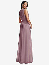 Rear View Thumbnail - Dusty Rose Shirred Deep Plunge Neck Closed Back Chiffon Maxi Dress 