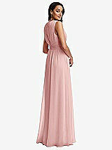 Rear View Thumbnail - Rose Shirred Deep Plunge Neck Closed Back Chiffon Maxi Dress 