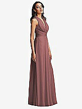 Side View Thumbnail - Rosewood Shirred Deep Plunge Neck Closed Back Chiffon Maxi Dress