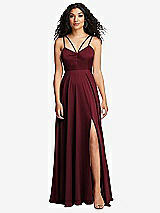 Front View Thumbnail - Cabernet Dual Strap V-Neck Lace-Up Open-Back Maxi Dress