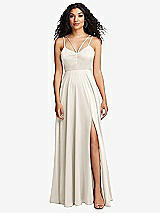 Front View Thumbnail - Ivory Dual Strap V-Neck Lace-Up Open-Back Maxi Dress