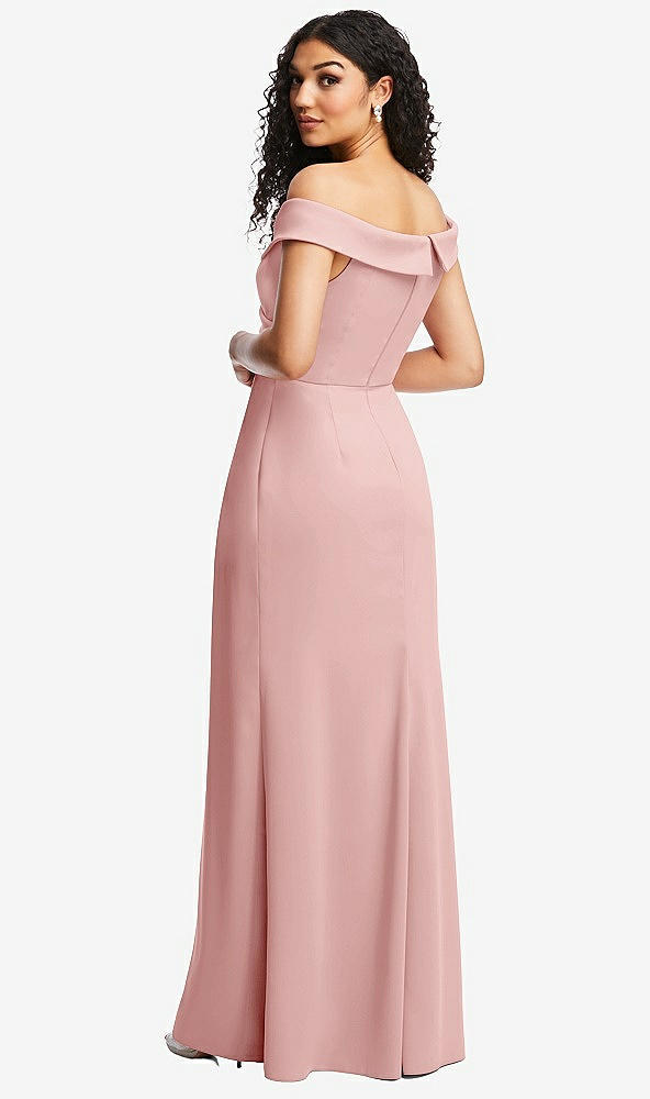 Back View - Rose Cuffed Off-the-Shoulder Pleated Faux Wrap Maxi Dress