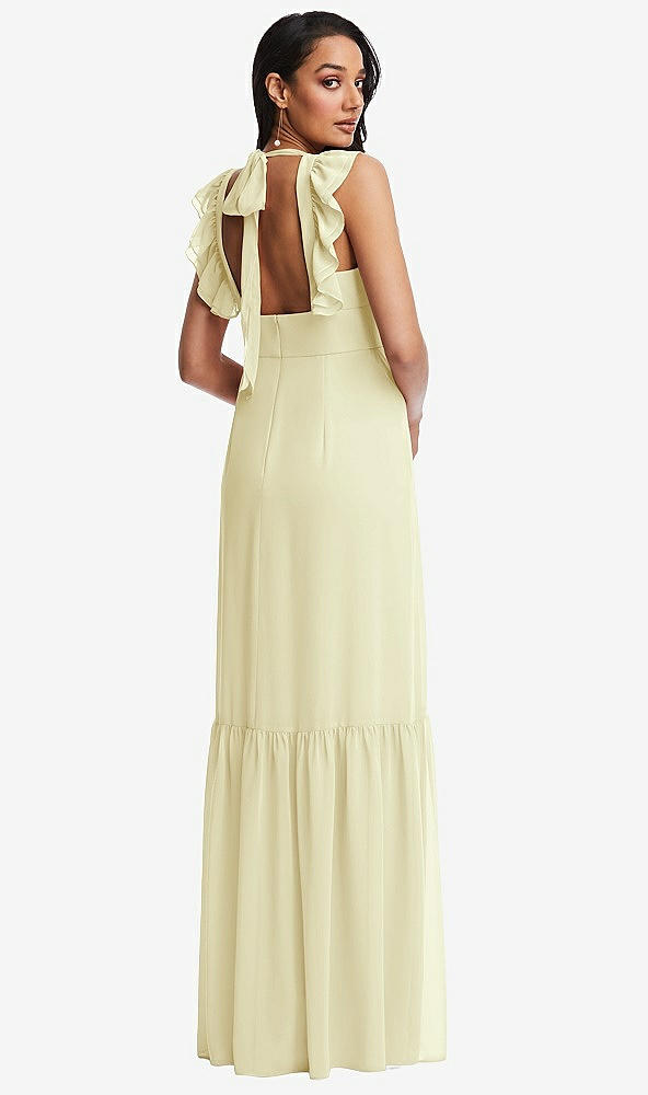 Back View - Butter Yellow Tiered Ruffle Plunge Neck Open-Back Maxi Dress with Deep Ruffle Skirt