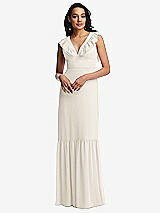 Front View Thumbnail - Ivory Tiered Ruffle Plunge Neck Open-Back Maxi Dress with Deep Ruffle Skirt