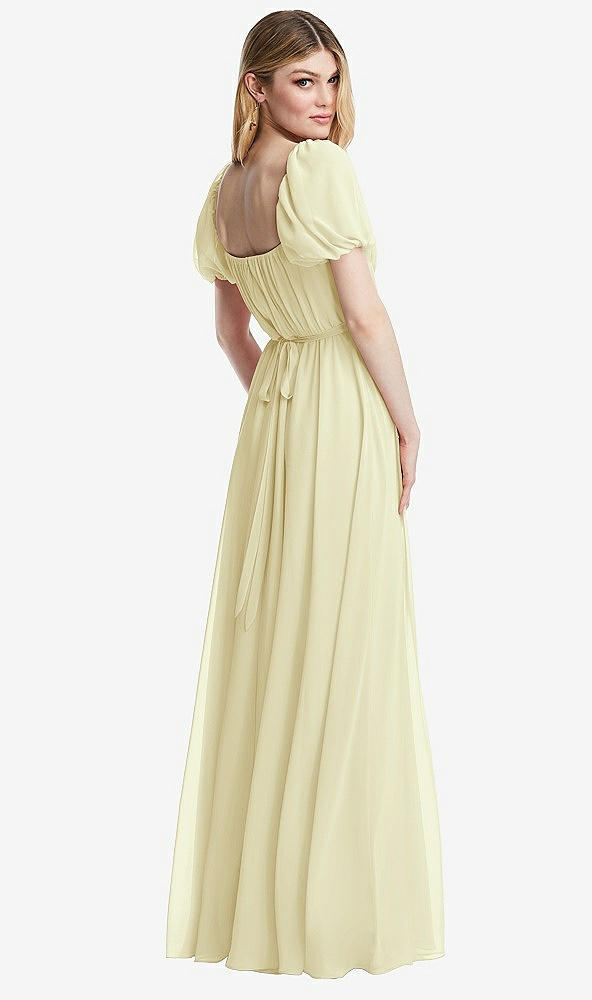 Back View - Butter Yellow Regency Empire Waist Puff Sleeve Chiffon Maxi Dress