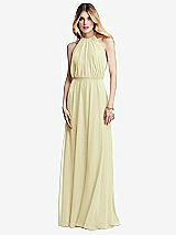 Front View Thumbnail - Butter Yellow Illusion Back Halter Maxi Dress with Covered Button Detail