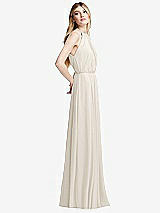 Side View Thumbnail - Ivory Illusion Back Halter Maxi Dress with Covered Button Detail