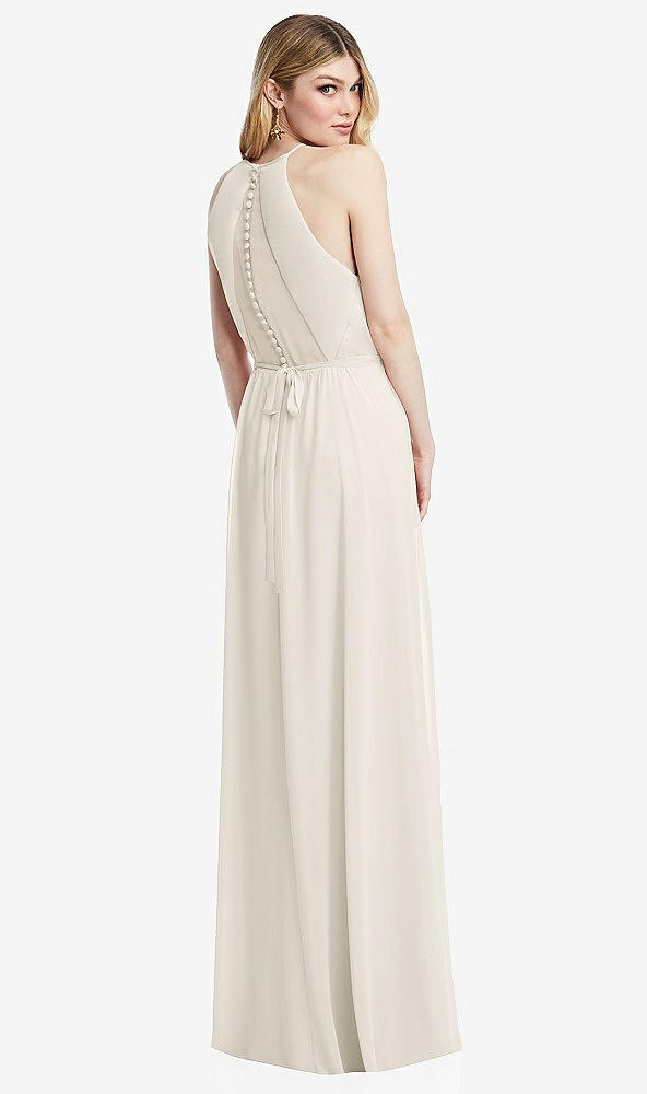 Back View - Ivory Illusion Back Halter Maxi Dress with Covered Button Detail